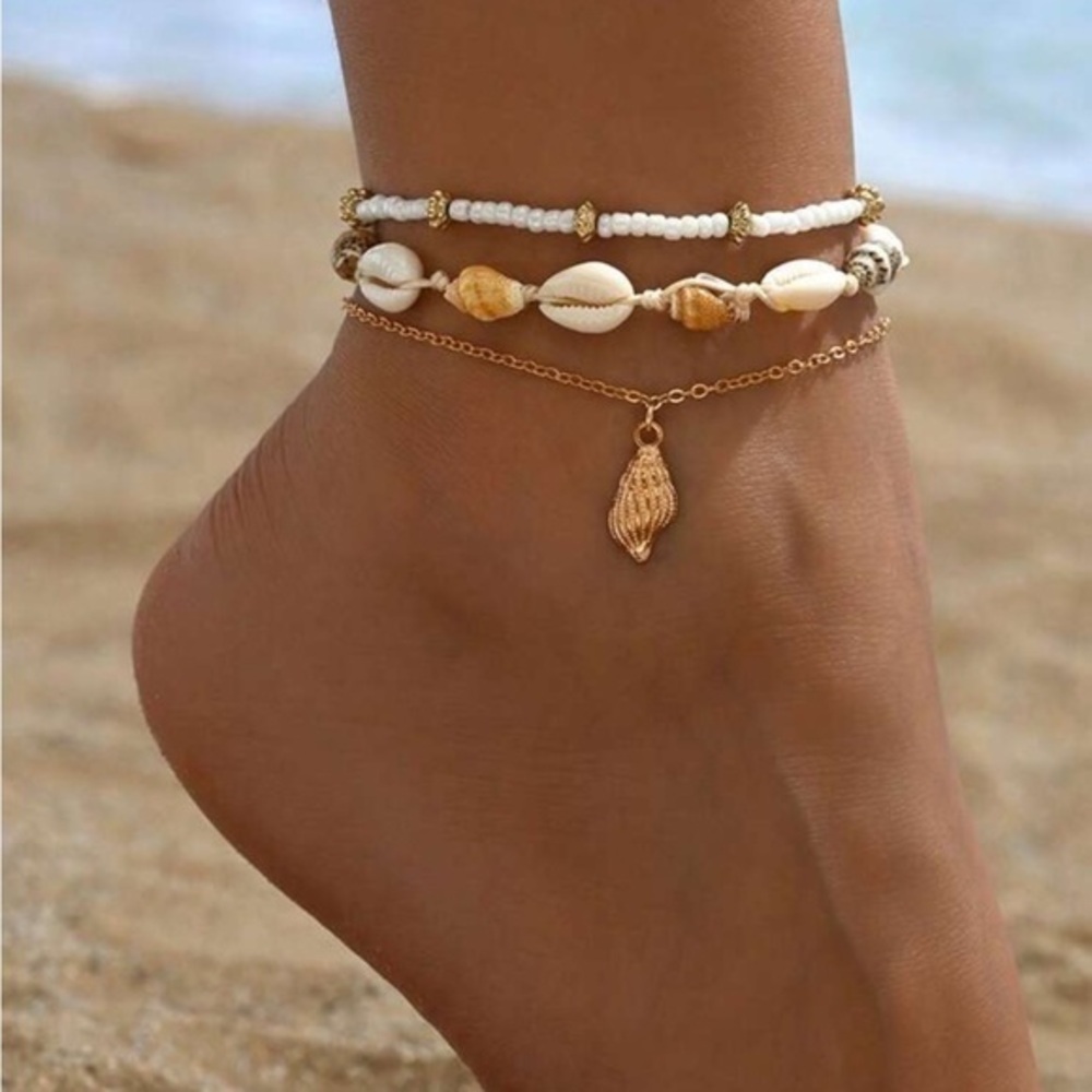 Shell and Bead Anklet Set - Picture 1 of 8
